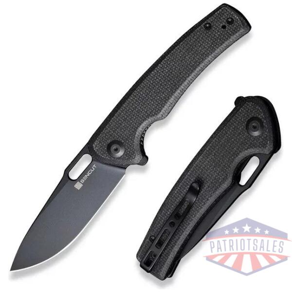 Vesperon Flipper/Thumb Hole Folding Knife 3.35"" Black 9Cr18MoV Drop Point Plain Edge Blade, Black Canvas Micarta Handle