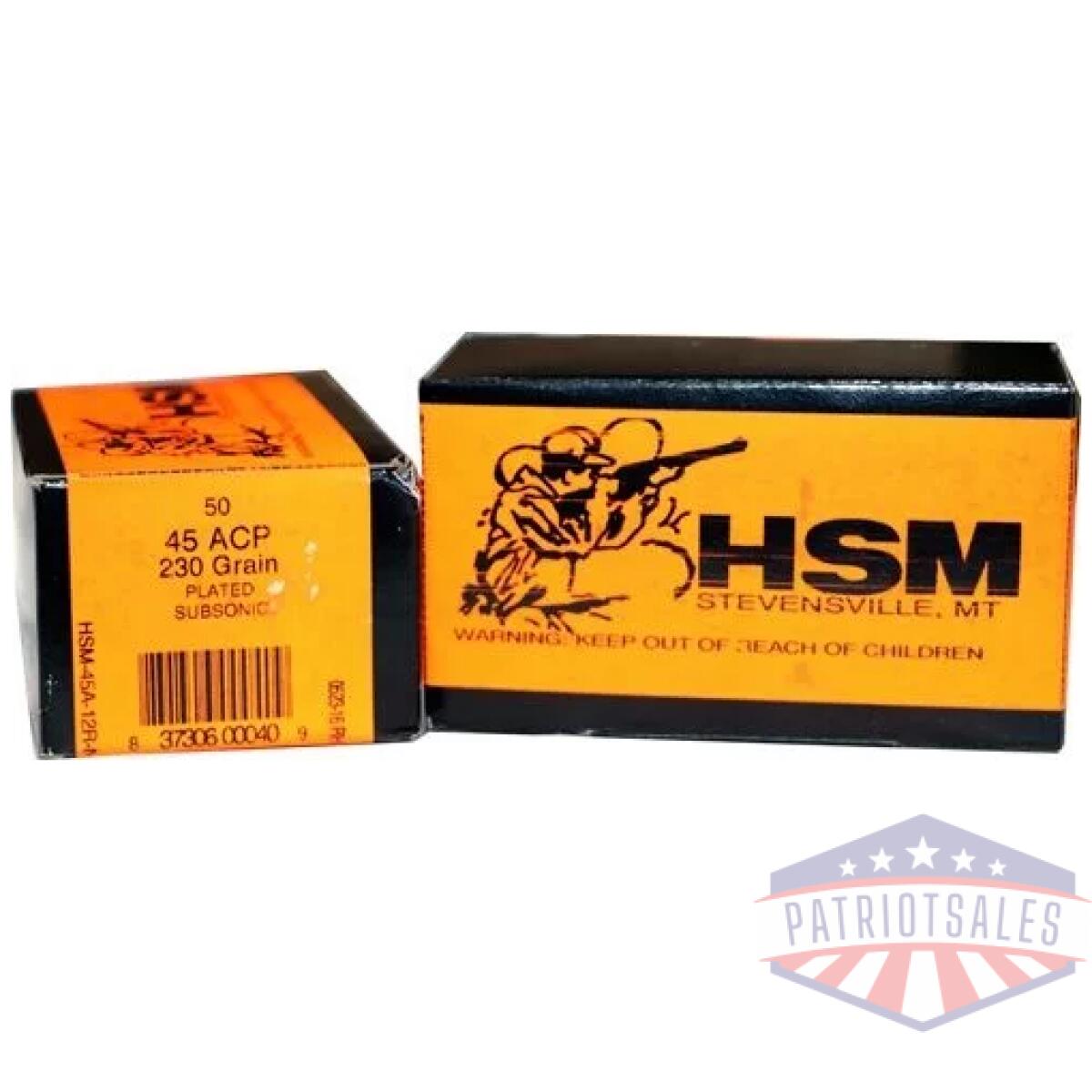 Hsm subsonic 45 acp 230gr - lead-rn 50rd 20bx/cs - image 2