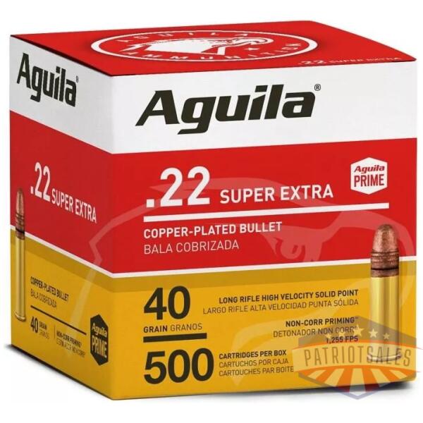Aguila Super Extra High Velocity Rifle Ammunition .22 LR 40 gr. CPSP 1255 fps 500/ct