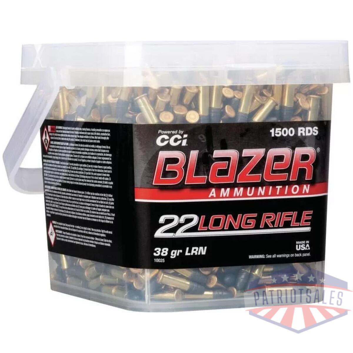 Cci blazer rimfire ammunition. 22 lr 38gr lrn 1235 fps 1500/ct (bucket) - image 1