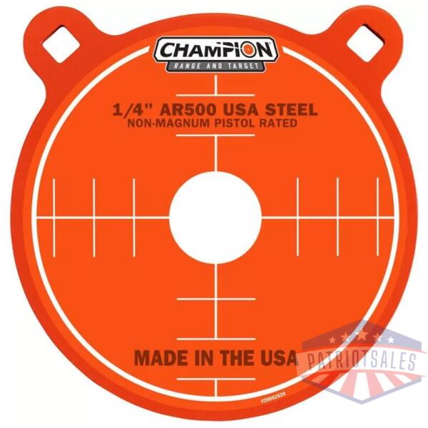 Champion AR500 Center Mass 8" Gong Steel Handgun Target 1/4" Orange