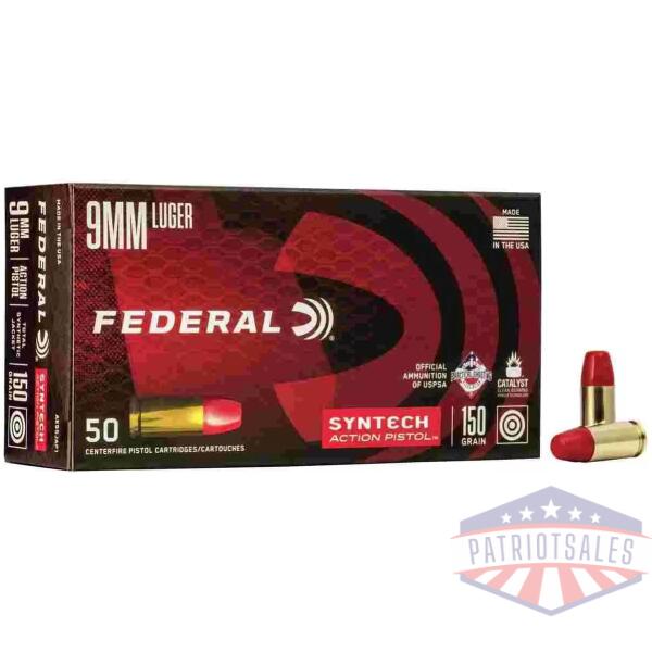 Federal American Eagle Syntech Handgun Ammunition 9mm Luger 150 gr TSJ 890 fps 50/ct