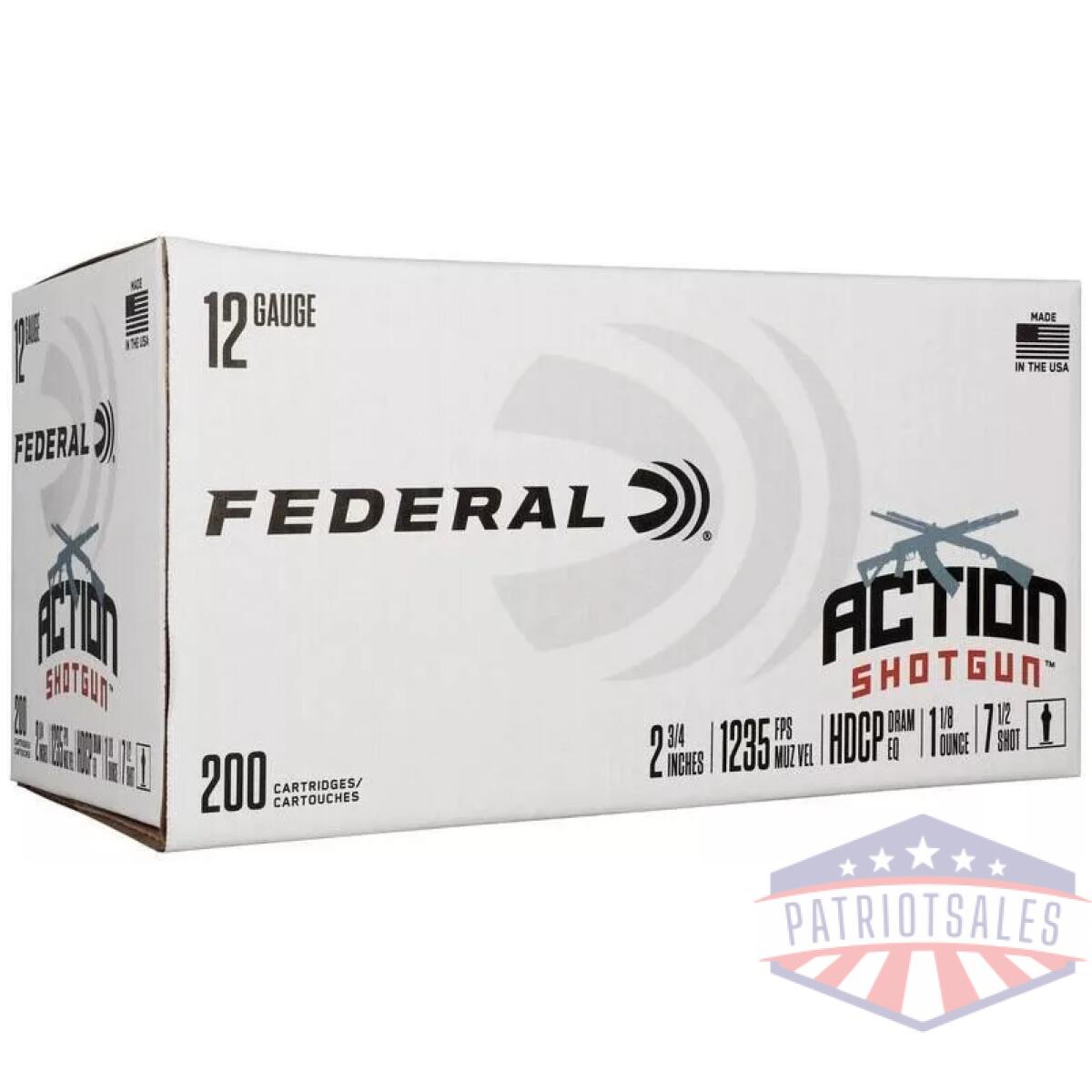 Federal action shotgun shotshells 12ga 2-3/4 1-1/8oz 1235 fps #7. 5 200/ct (case) - image 1