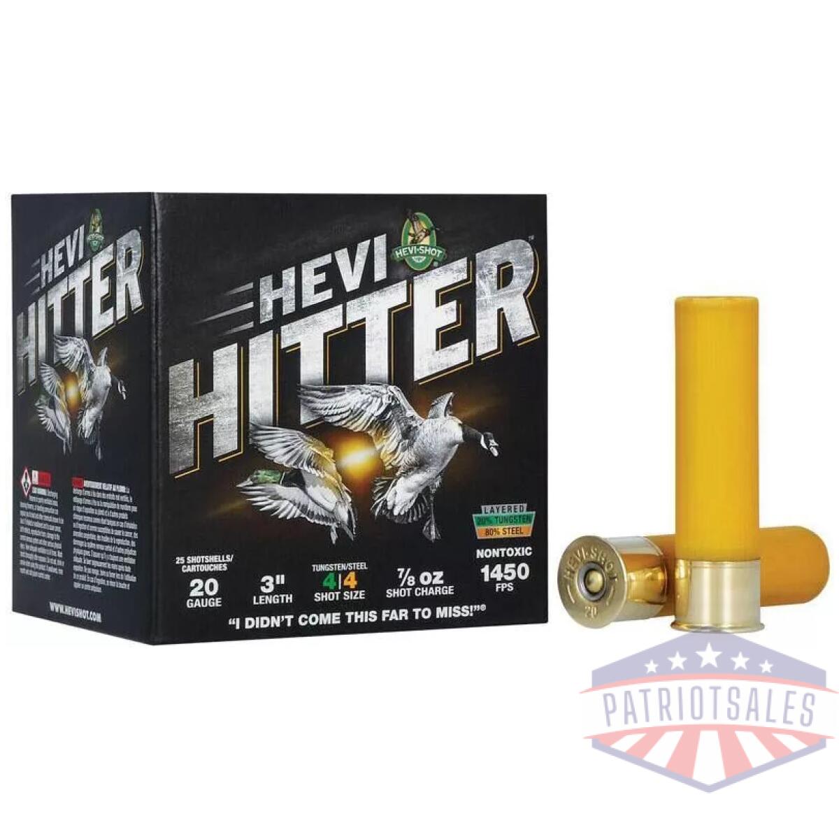Hevi-shot hevi-hitter tungsten/steel shotshells 20ga 3" 7/8oz 1450 fps #4 25/ct - image 1