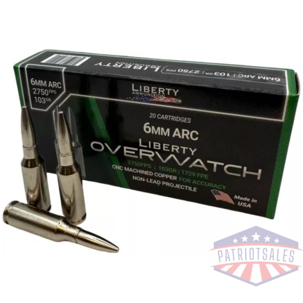 Liberty overwatch rifle ammunition 6mm arc 103gr otm 3000 fps 20/ct - image 1