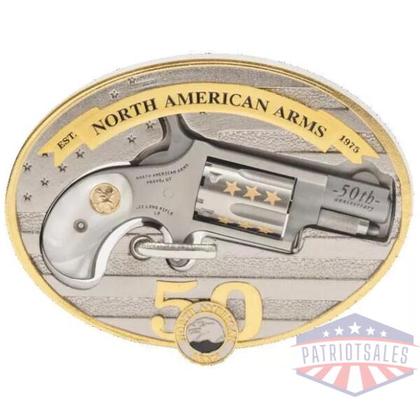 North American Arms 50th Anniversary Belt Buckle 22 LR 5rd Capacity 1.125" Barrel Faux Pearl Grip