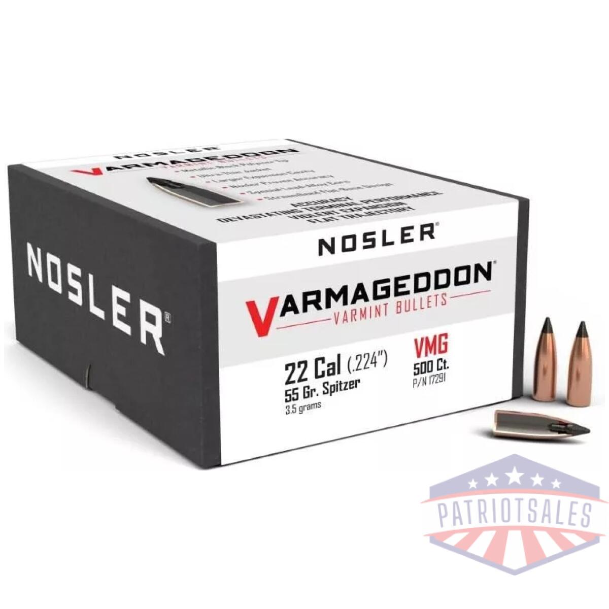 Nosler varmageddon rifle bullets. 22 cal. 224" 55 gr fb-tipped 500/ct - image 1