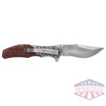 Smith & Wesson Unwavered Folding Knife 3-1/4" Clip Point Blade Engraved Wood Blister