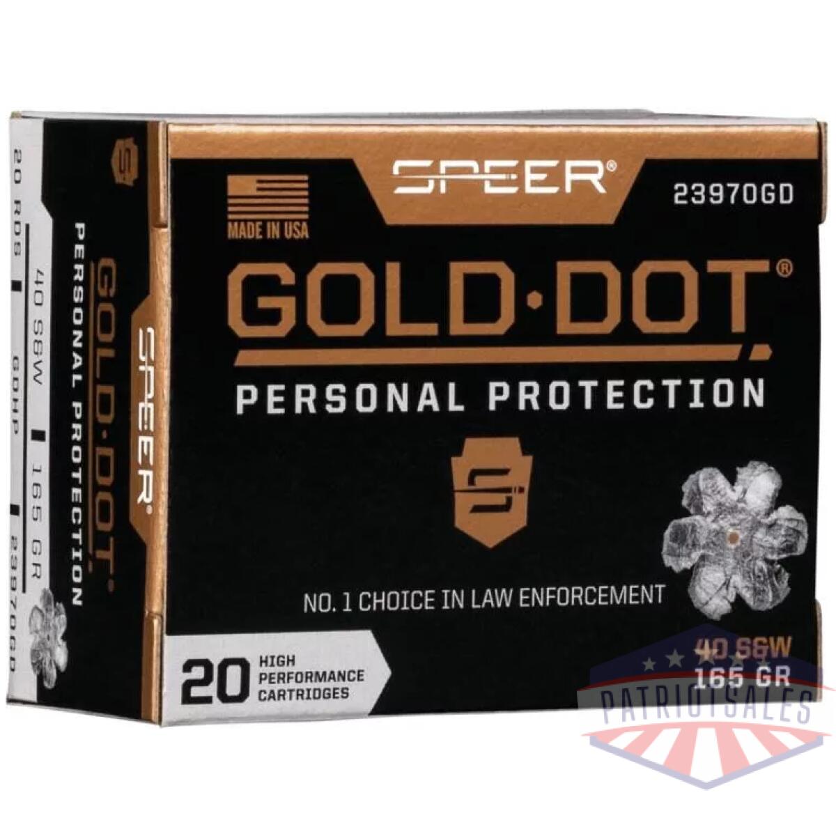 Speer gold dot handgun ammunition. 40 s&w 165gr hp 1150 fps 20/ct - image 1
