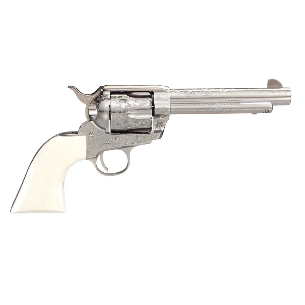 Https3A2F2Fmedia.chattanoogashooting.com2Fimages2Fproduct2Fturc12000672Fturc1200067-1 Taylor's 1873 outlaw legacy handgun. 45 colt 6rd capacity 5. 5" barrel engraved nickel with white - image 1