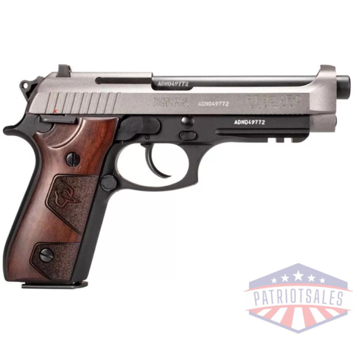 Taurus pt92 handgun 9mm luger 17rd magazines (2) 5" barrel black silver with wood grips - image 1