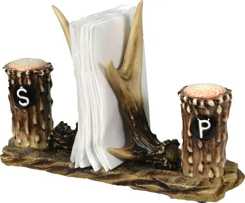 520Z Rivers edge resin antler salt - & pepper shakers napkin holder - image 1