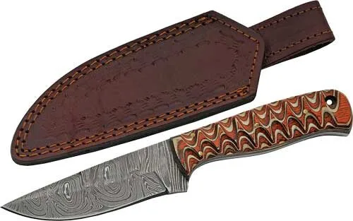 Dm1292 Szco rite edge 4" red twisted - wood hunter damascus w/sheath - image 1