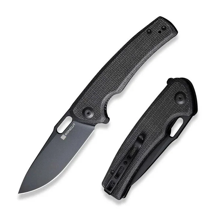 Sn-S20065-3 Vesperon flipper/thumb hole folding knife 3. 35"" black 9cr18mov drop point plain edge blade, black canvas micarta handle - image 1
