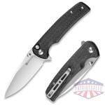 Sachse Flipper/Thumb Stud Folding Knife 3.47"" Satin 9Cr18MoV Drop Point Plain Edge Blade, Black Micarta Handle