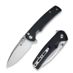 Sachse Flipper/Thumb Stud Folding Knife 3.47"" Satin 9Cr18MoV Drop Point Plain Edge Blade, Black G10 Handle