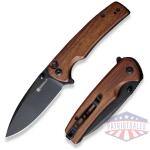 Sachse Flipper/Thumb Stud Folding Knife 3.47"" Black 9Cr18MoV Drop Point Plain Edge Blade, Guibourtia Wood Handle
