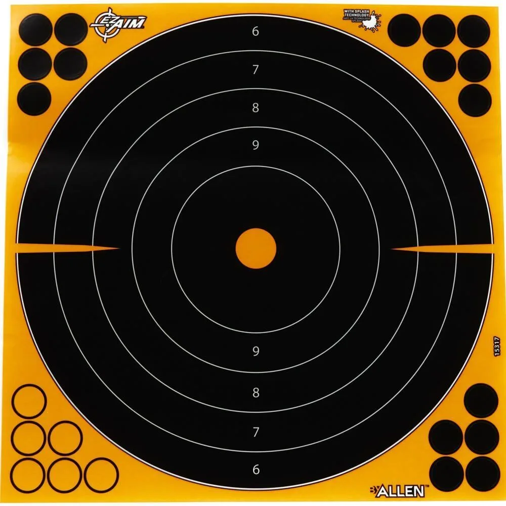 Https3A2F2Fmedia.chattanoogashooting.com2Fimages2Fproduct2Fan15317252Fan1531725 Allen ez aim adhesive splash bullseye target 12" black and yellow 25 pack - image 1