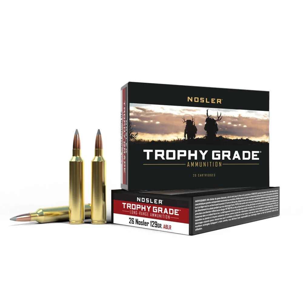 Https3A2F2Fmedia.chattanoogashooting.com2Fimages2Fproduct2Fno601102Fno60110-1.Webp Nosler accubond long range trophy grade rifle ammunition 26 nosler 129 gr pt 3400 fps 20/ct - image 1