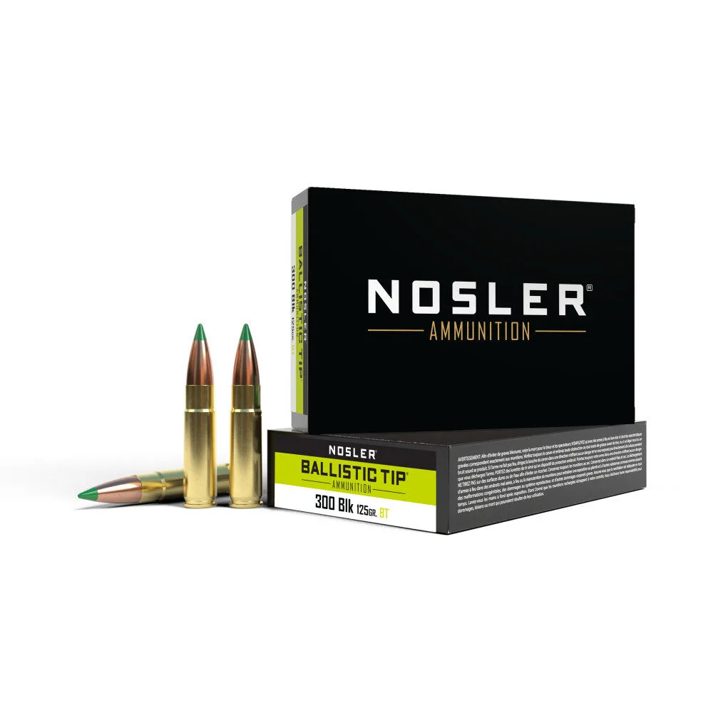 Nosler Ballistic Tip Hunting Rifle Ammunition .300 AAC Blackout 125gr PT 2250 fps 20/ct