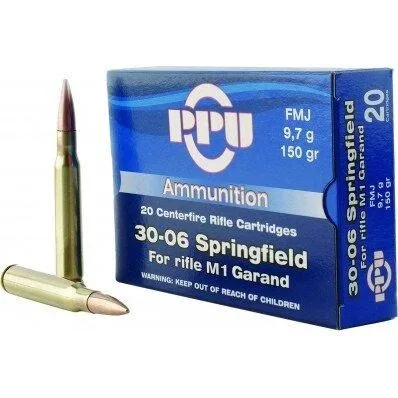 Https3A2F2Fmedia.chattanoogashooting.com2Fimages2Fproduct2Foqpp3006G2Foqpp3006G Ppu rifle ammunition. 30-06 sprg 150 gr fmj 1990 fps 20/ct - image 1