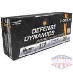 Fiocchi Pistol Shooting Dynamics Handgun Ammunition 9mm Luger 115 gr JHP 1175 fps 50/ct