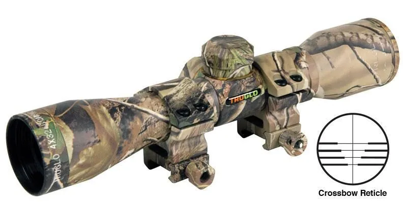 Https3A2F2Fmedia.chattanoogashooting.com2Fimages2Fproduct2Fxrtg8504C32Fxrtg8504C3 Truglo 4x32mm compact crossbow scope with weaver style rings - crossbow reticle camo - image 1