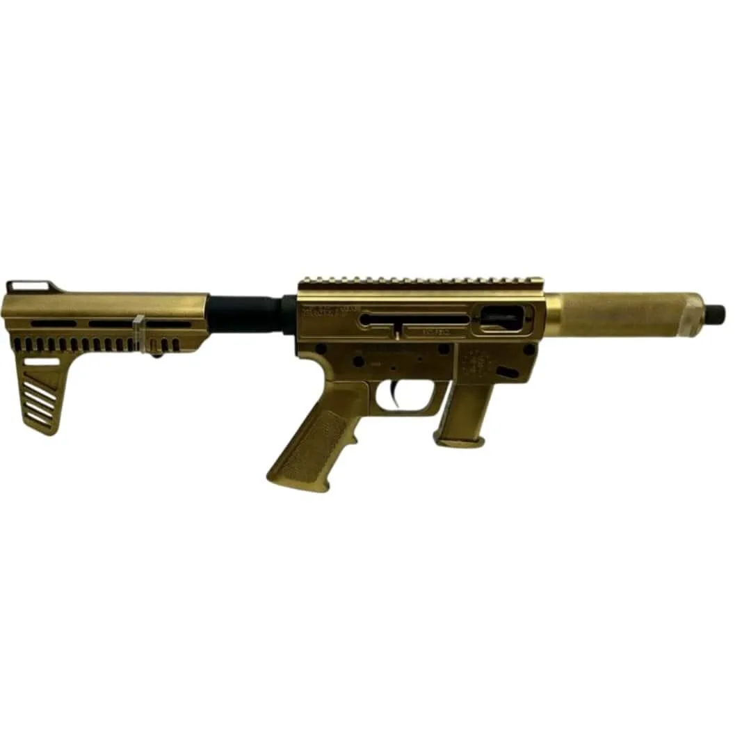 Https3A2F2Fmedia.chattanoogashooting.com2Fimages2Fproduct2Fenenjrc9Pstsrtdtrp2Fenenjrc9Pstsrtdtrp1.Webp Just right carbine 45th/47th trump edition pistol 9mm luger 15rd magazine(1) 6. 5" barrel blade brace gold cerakote - image 1