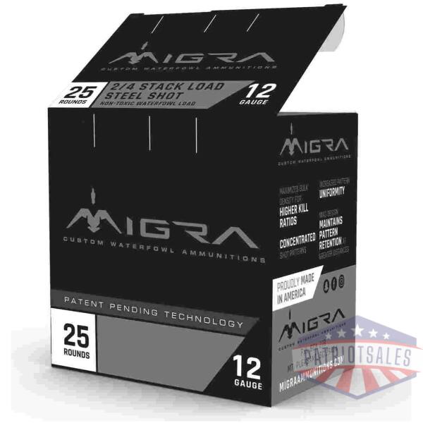 migra waterfowl steel shot shotshells 12 ga 3" 1-1/4 oz 1430 fps #4#6 25/ct