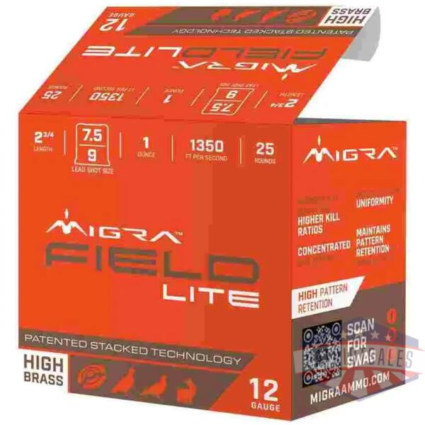 migra field lite stacked shotshells 20ga 2-3/4" 1oz 1350 fps #7.5 & #9 25/ct