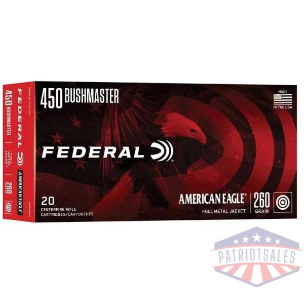 federal american eagle rifle ammunition .450 bushmaster 260gr fmj 2040 fps 20/ct