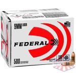 Federal Champion Training Handgun Ammunition 9mm Luger 115 gr FMJ 1125fps 500/ct (Bulk)