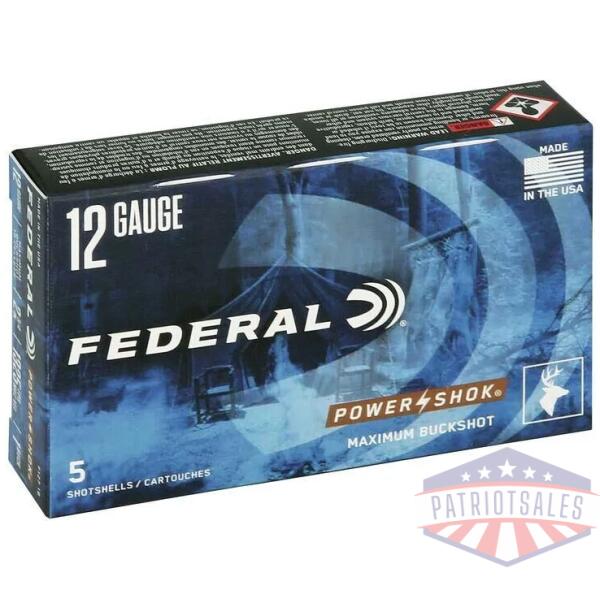 federal power-shok buckshot 12 ga 2-3/4" 16 pellets 1325 fps #1b 5/ct