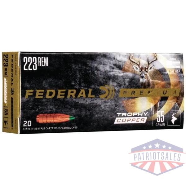 federal premium vital-shok trophy copper rifle ammunition .223 rem 55 gr poly tip 3240 fps 20/ct