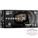 federal personal defense punch handgun ammunition 9mm luger 124gr jhp 1150 fps 50/ct