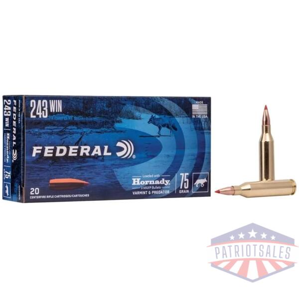 federal varmint & predator rifle ammunition .243 win 75 gr v-max 20/ct