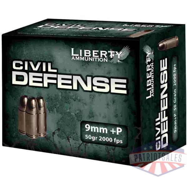 liberty civil defense handgun ammunition 9mm (+p) 50gr schp 2000 fps 20/ct
