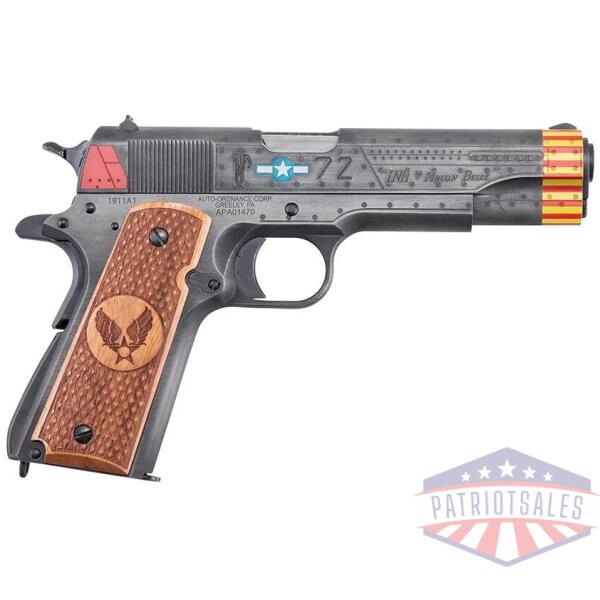 auto-ordnance limited edition "red tails" 1911 handgun .45 auto 7rd magazine(1) 5'' barrel custom wood grips