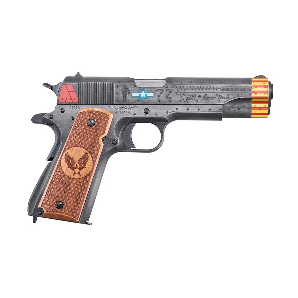 Https3A2F2Fmedia.chattanoogashooting.com2Fimages2Fproduct2Fkz1911Bkoc182F1911Bkoc18-R.webp Auto-ordnance limited edition "red tails" 1911 handgun. 45 auto 7rd magazine(1) 5'' barrel custom wood grips - image 1