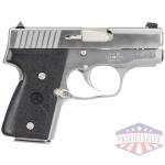 kahr arms mk9 elite handgun 9mm luger 6rd (2) & 7rd (1) magazines 3" barrel silver wil black checkered grip ca compliant