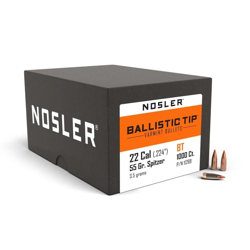 Https3A2F2Fmedia.chattanoogashooting.com2Fimages2Fproduct2Fno112882Fno11288-1 Nosler ballistic tip varmint rifle bullets. 22 cal. 224" 55 gr sbt-sb 1000/ct - image 1