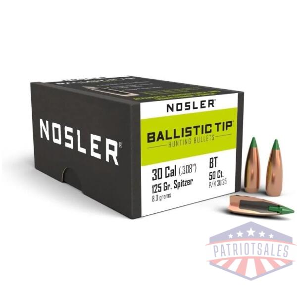 nosler ballistic tip hunting rifle bullets .30 cal .308" 125 gr sbt-btip 50/ct