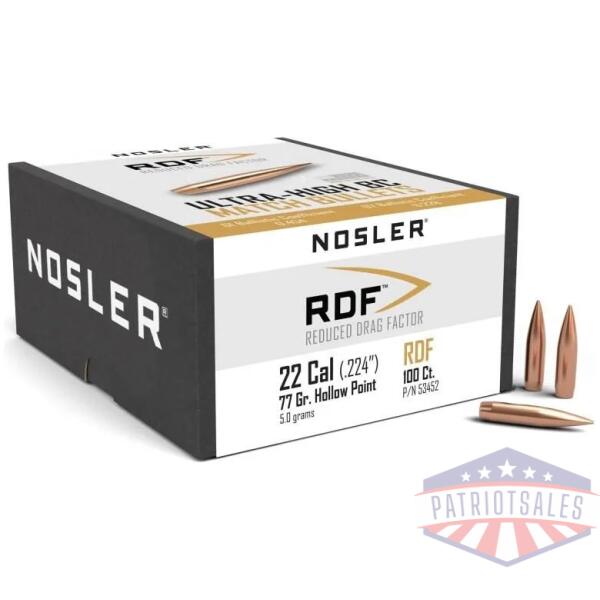 nosler rdf match rifle bullets .22 cal .224" 77 gr hpbt 100/ct