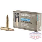 PPU Subsonic Rifle Ammunition 7.62x39mm 182gr FMJ 1033 fps 20/ct