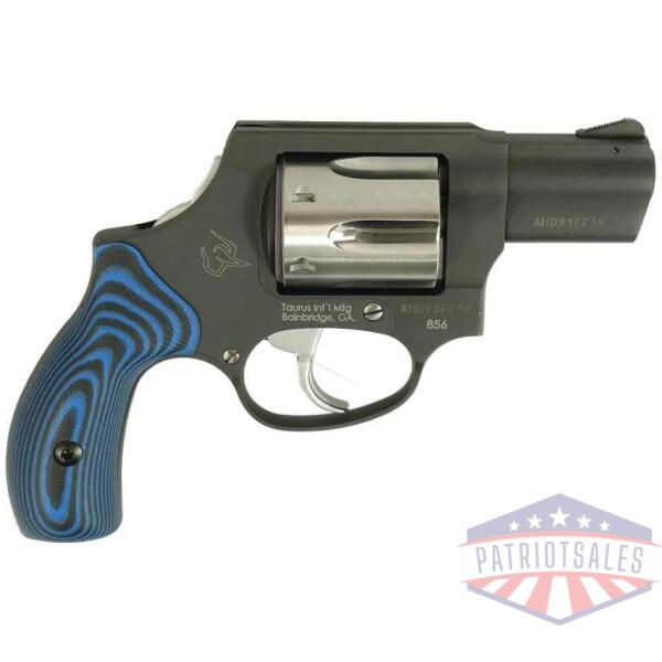 taurus 856 handgun .38 spl 6rd capacity 2" barrel matte black frame stainless cylinder vz blue grip