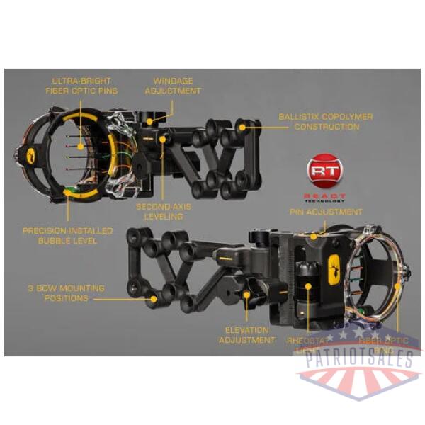 trophy ridge bow sight react - h4 4-pin .019 rh black