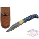 szco rite edge 3" blue grooved - wood damascus lockback w/shth