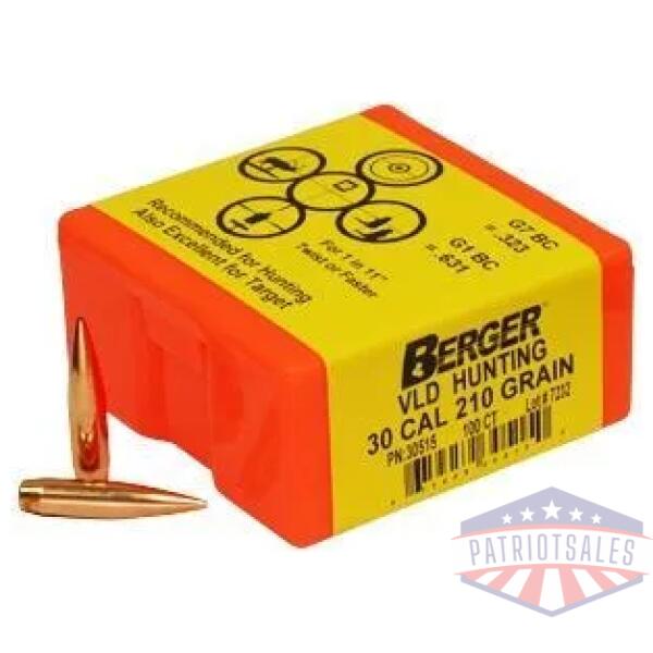 berger match grade hunting bullets .30 cal .308" 210 gr vld hunter 100/ct