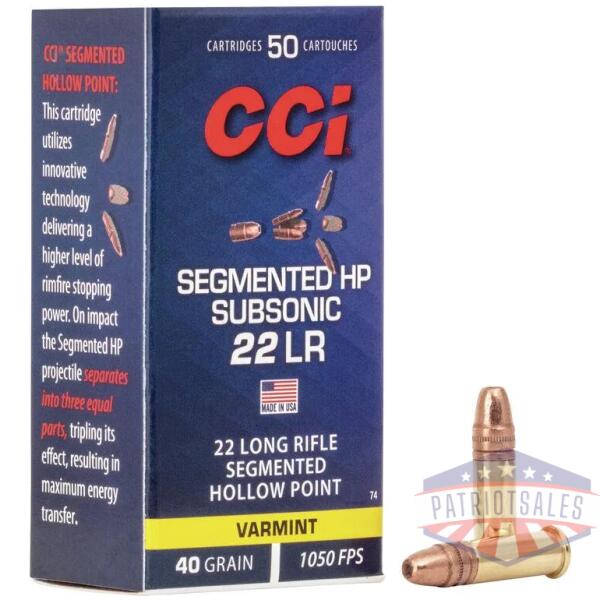 cci segmented hp subsonic rimfire ammunition .22 lr 40 gr 1050 fps 50/ct