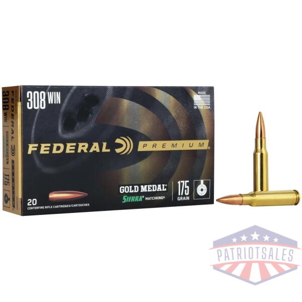 federal premium gold medal sierra matchking rifle ammunition .308 win 175 gr bthp 2600 fps - 20/ct